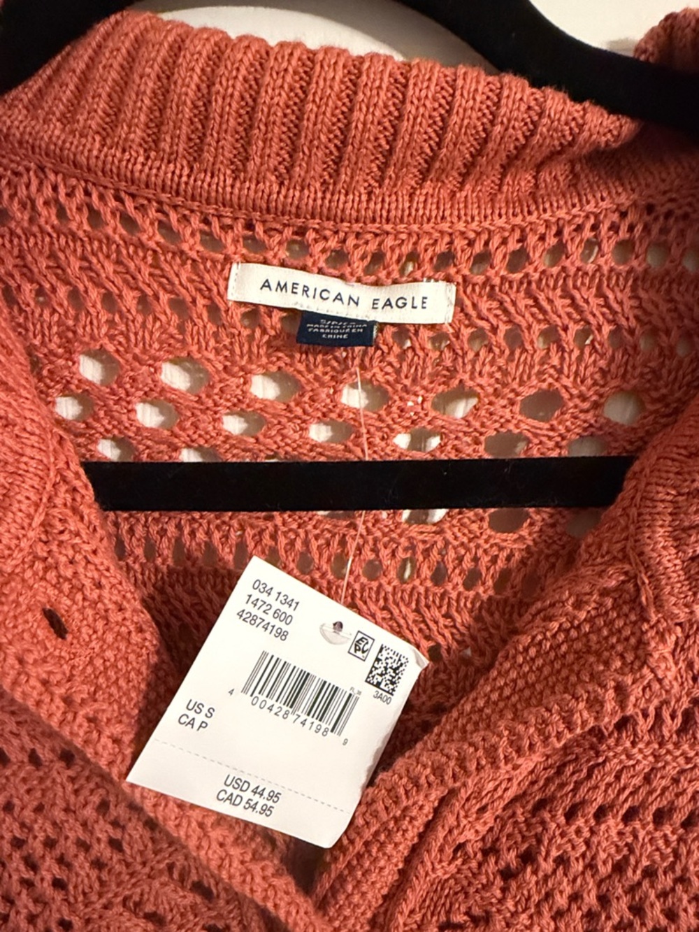 American Eagle Outfitters Coral Open-Knit Short Sleeve Cardigan - Picture 2 of 3